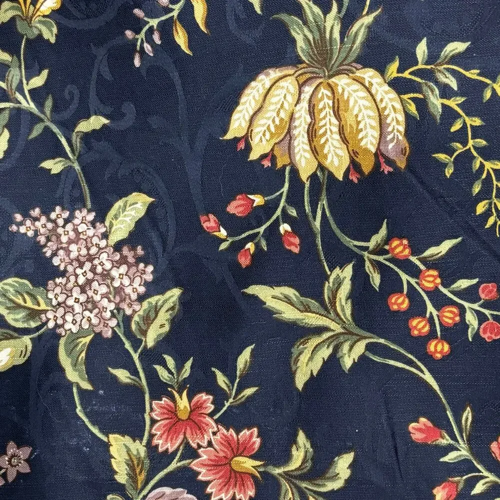 Waverly Screen Print Club House Vine fabric remnant navy floral Made in USA 6yd
